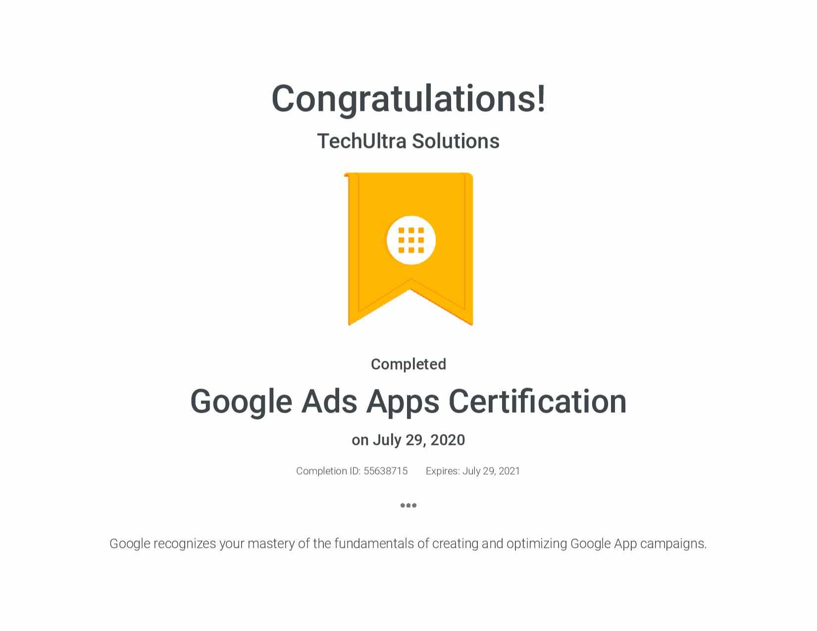 Google ads Apps Certification